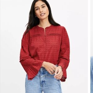 LOFT Lace Trim Embroidered Pleated Top